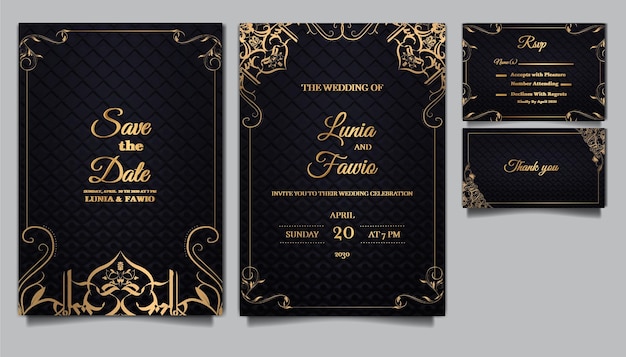 Conjunto de diseño de plantilla de tarjeta de invitación de boda de lujo