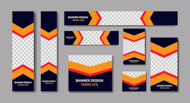 Conjunto de diseño de plantillas de banners web modernos en tamaños estándar.