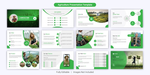 Conjunto de diseño de plantillas de diapositivas de presentación de PowerPoint de agricultura moderna