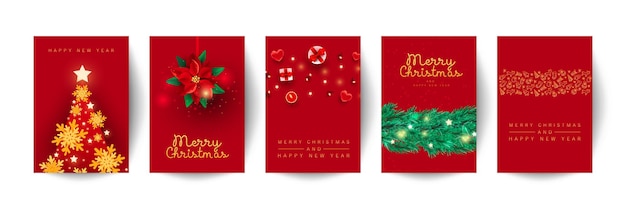 Conjunto de diseño de plantillas de tarjetas de navidad y feliz año nuevo  para tarjetas de felicitación, invitaciones, portadas ... | Vector Premium