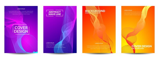 Conjunto de diseño de portada de fondo de línea ondulada abstracta colorida