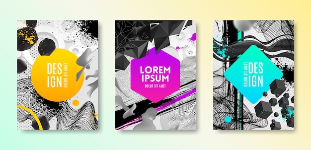 Conjunto de diseño de portada con formas abstractas.