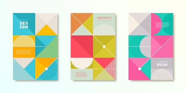 Conjunto de diseño de portada con formas geométricas abstractas simples.