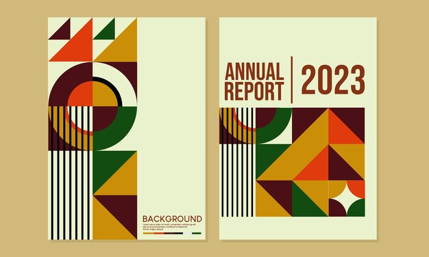 Vector conjunto de diseño de portada de informe anual retro bauhaus. fondo de patrón geométrico abstracto. cubierta a4