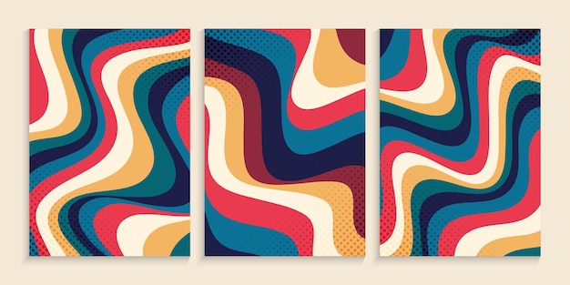 Conjunto de diseño de portada de líneas onduladas retro