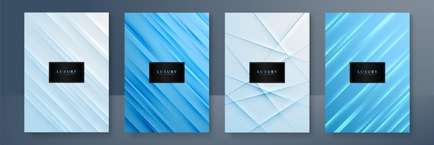 Conjunto de diseño de portada moderna Curvas de onda de patrón de línea abstracta blanca azul Diseño de colección de vector de banda ondulada creativa para plantilla de folleto de certificado de antecedentes comerciales