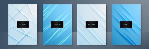Conjunto de diseño de portada moderna Curvas de onda de patrón de línea abstracta blanca azul Diseño de colección de vector de banda ondulada creativa para plantilla de folleto de certificado de antecedentes comerciales
