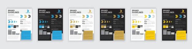 Conjunto de diseño de póster de directrices de marca A4, plantillas de manual de marca