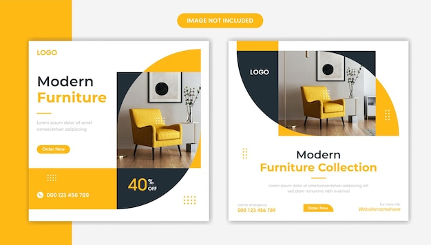 Conjunto de diseño de publicación de redes sociales de muebles modernos vector de paquete de formas amarillas creativas