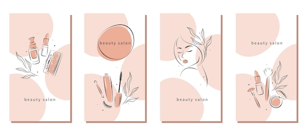 Conjunto de diseño para salón de belleza herramientas de maquillaje pinceles cosméticos lápiz labial rubor extensión de pestañas