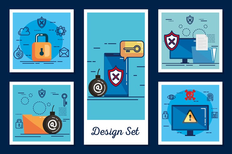 Vector conjunto de diseño de seguridad cibernética