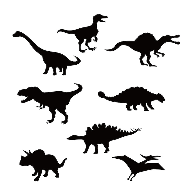 Vector conjunto de diseño de silueta de dinosaurio. signo y símbolo de reptil salvaje.