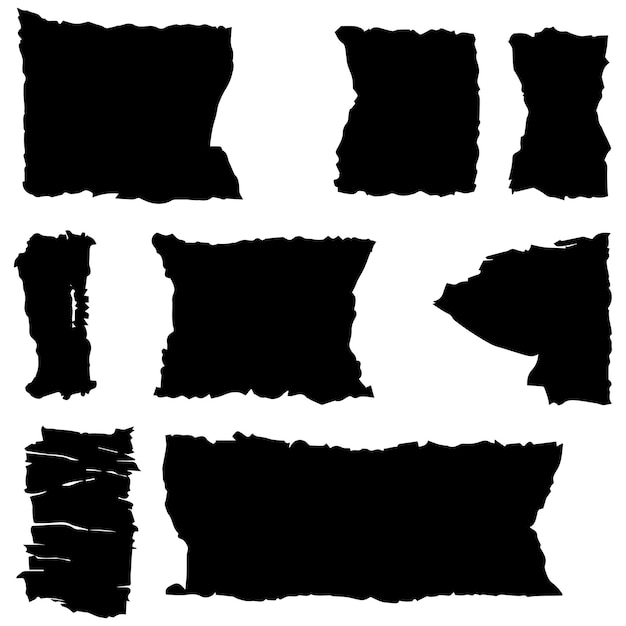 Conjunto de diseño de silueta negra y blanca de forma dentada grunge