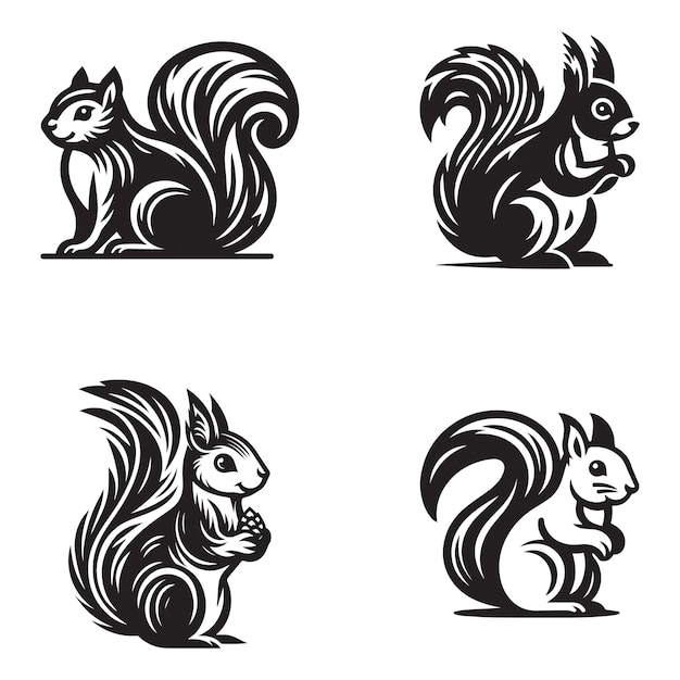 conjunto de diseño de silueta vectorial de ardilla