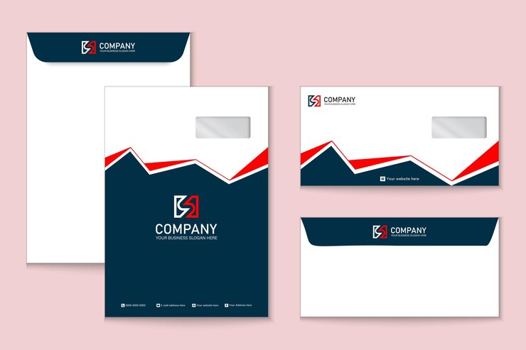 Vector conjunto de diseño de sobre rojo y azul nave empresarial