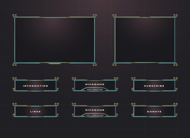 Vector conjunto de diseño de superposición de panel de menú y borde de twitch