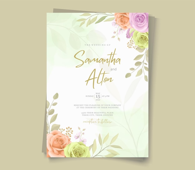 Conjunto de diseño de tarjeta de boda con hermosas rosas.