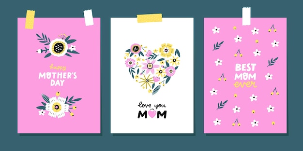 Conjunto de diseño de tarjeta de feliz día de la madre