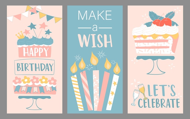 Conjunto de diseño de tarjetas de felicitación de cumpleaños