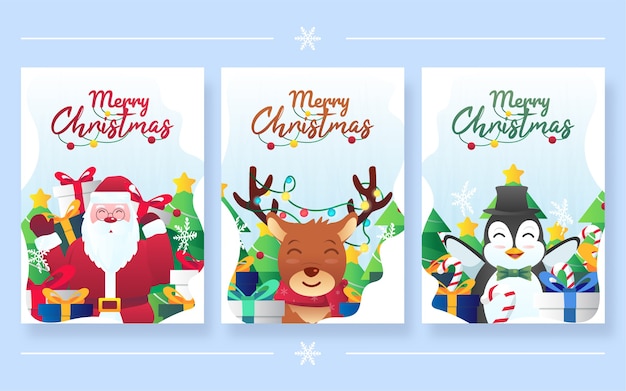 Conjunto de diseño de tarjetas de felicitación de feliz navidad.