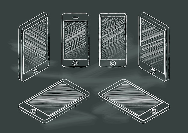 Vector conjunto de diseño de teléfono móvil de pizarra de boceto