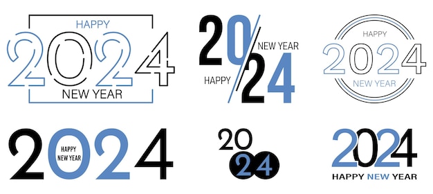 Conjunto de diseño de texto de logotipo de feliz año nuevo 2024