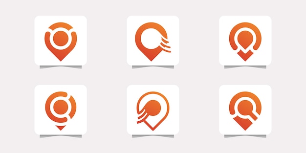 Conjunto de diseño de ubicación de punto de pin de logotipo Vector Premium