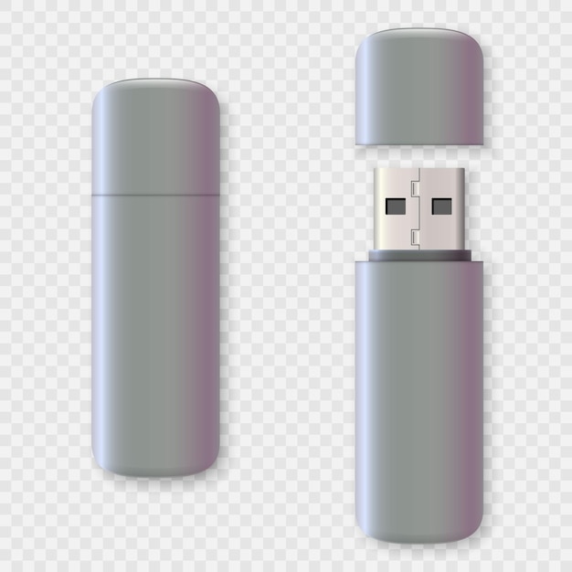 Vector conjunto de diseño de unidad usb en blanco, renderizado 3d.