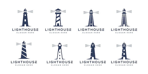 Conjunto de diseño de vector de logotipo de faro