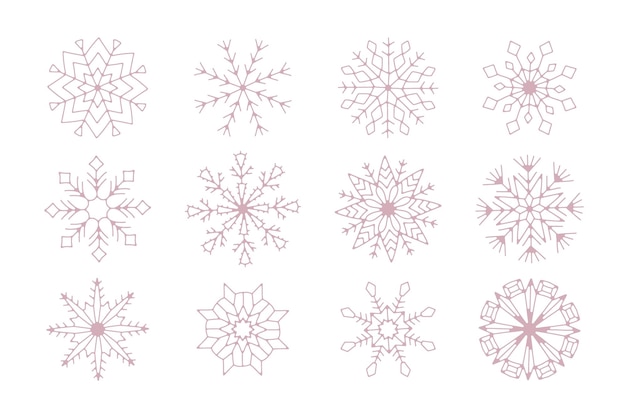 Conjunto de diseño de vector de Navidad de copos de nieve de invierno único para pegatina de tarjeta de banner de folleto