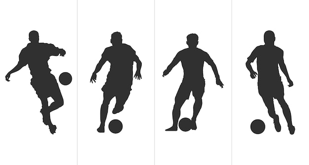 conjunto de diseño de vector plano de siluetas jugadores de fútbol regateando partidos de fútbol deportes nacionales