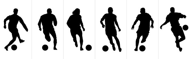 Vector conjunto de diseño de vector plano de siluetas jugadores de fútbol regateando partidos de fútbol deportes nacionales