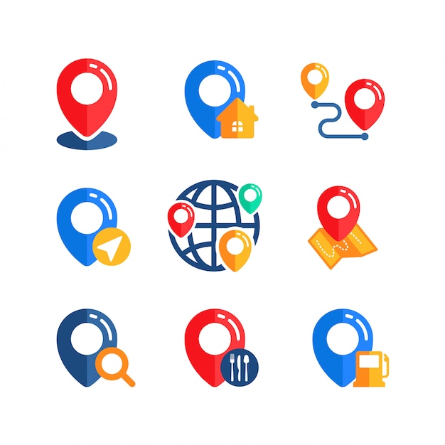 Conjunto de diseño de vector de signo de icono de ubicación de pin