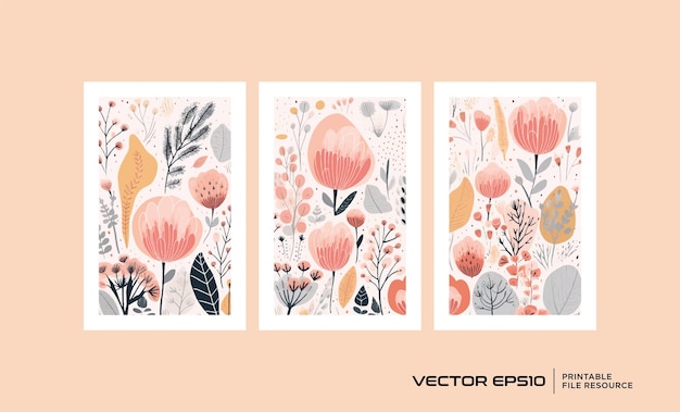 Vector conjunto de diseño vectorial de arte mural botánico portada de cartel botánico