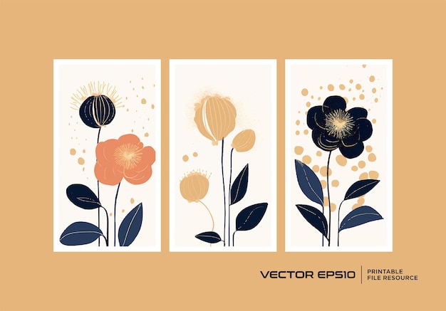 Vector conjunto de diseño vectorial de arte mural botánico portada de cartel botánico