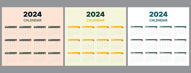 conjunto de diseño vectorial de calendario 2024 con color vintage