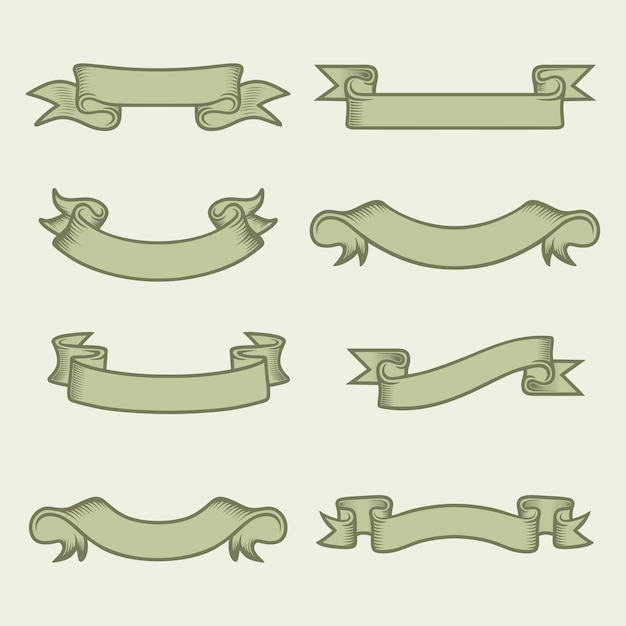 conjunto de diseño vectorial de cintas antiguas muy adecuadas para logotipos, etiquetas, letreros ornamentales, decoraciones