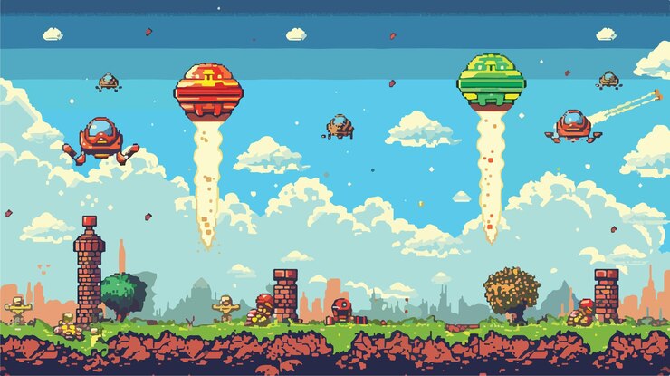 Vector conjunto de diseño vectorial de dibujos animados de pixel invaders para proyectos creativos