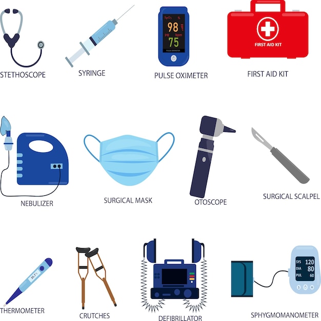 conjunto de diseño vectorial de diferentes equipos médicos