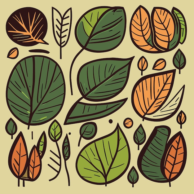 Vector conjunto de diseño vectorial de ilustraciones de hojas de selva plana