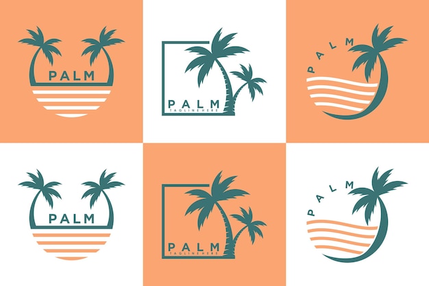 conjunto de diseño vectorial del logotipo de la playa del complejo con icono de palma concepto creativo