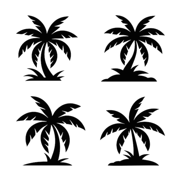 Conjunto de diseño vectorial de la silueta del icono de la palmera tropical