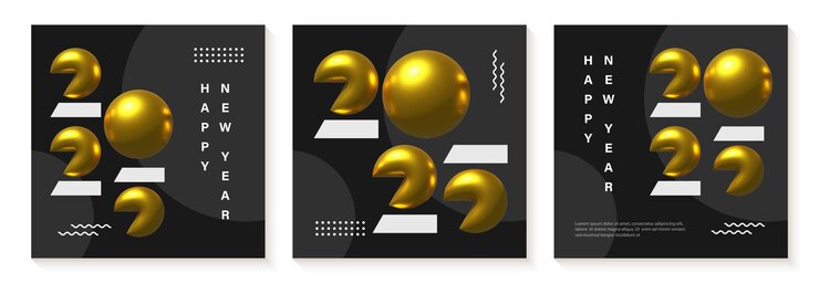 conjunto de diseños de Año Nuevo 2025 para carteles, banners y publicaciones en las redes sociales