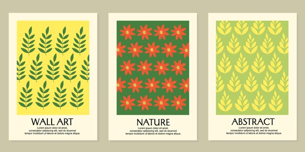 conjunto de diseños de arte mural con patrones botánicos.diseño para impresión, portada, papel tapiz, diseño minimalista