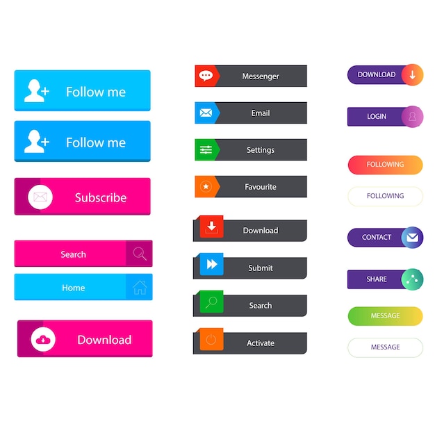 Conjunto de diseños de botones de íconos de Leer más Pack de botones coloridos de leer más para anuncios de sitios web UI y proyección