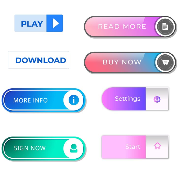 Vector conjunto de diseños de botones de íconos de leer más pack de botones coloridos de leer más para anuncios de sitios web ui y proyección