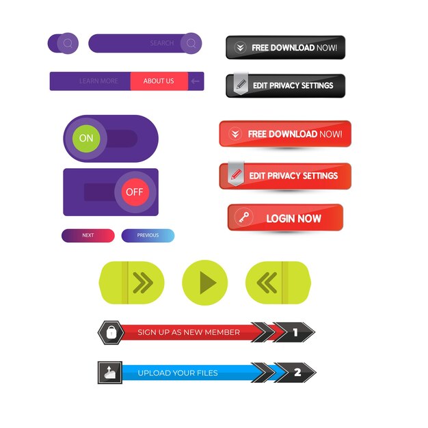 Conjunto de diseños de botones de íconos de Leer más Pack de botones coloridos de leer más para anuncios de sitios web UI y proyección