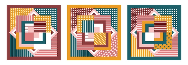 Conjunto de diseños de bufandas hechos con el reflejo del concepto de formación geométrica de hipster colorido
