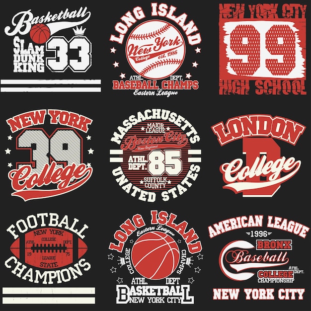 Vector conjunto de diseños de camisetas deportivas 2