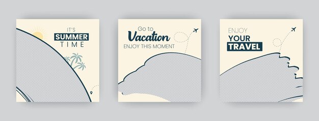 Conjunto de diseños de carteles de viaje con diseños de pancartas de plantillas de publicaciones de redes sociales para las vacaciones de verano